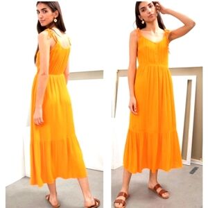 Sleeveless Orange Tie-Shoulder Maxi Dress